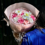 Bó Hoa Gói Giấy Hồng Trong Suốt - Ảnh 3