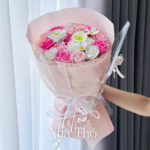 Bó Hoa Gói Giấy Hồng Trong Suốt