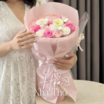 Bó Hoa Gói Giấy Hồng Trong Suốt - Ảnh 2